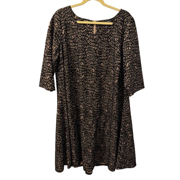 Roaman’s Black Gold Lace Overlay Plus Size 22W Dress Elegant Cocktail Event - Picture 1 of 12